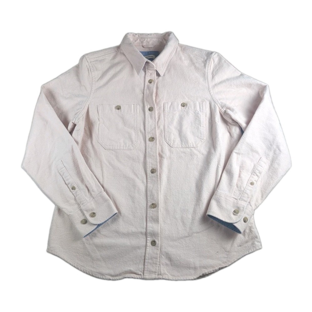 L.L.Bean Women's Pink Chamois Cloth Button Front Shirt Large 100% Cotton Long